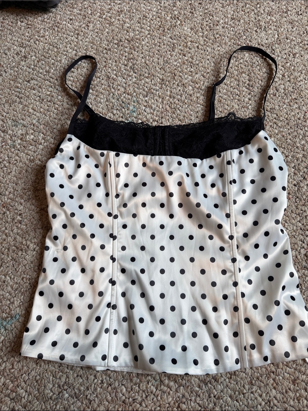 Edikted Polka Dot Satin Cami Tank Top with Lace Trim NWOT